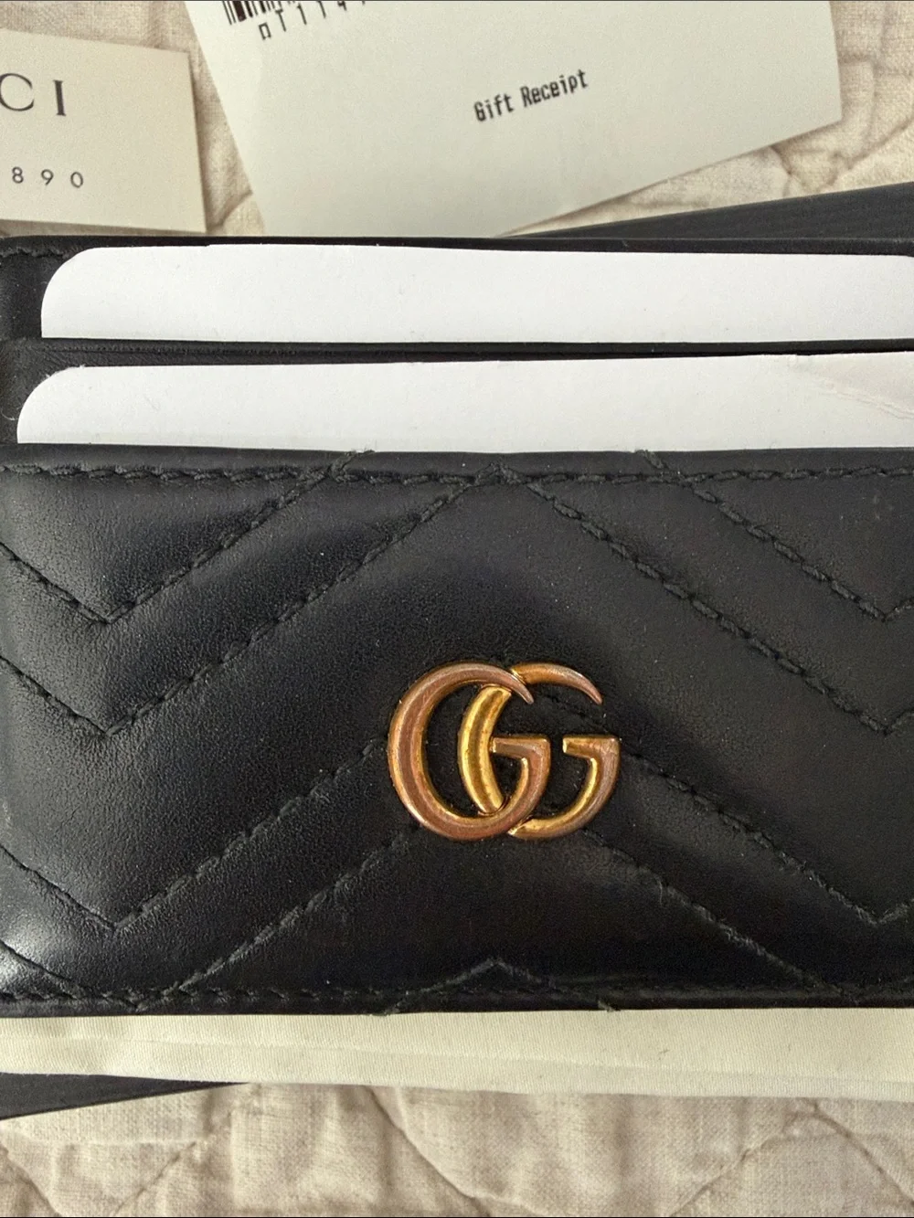 Gucci Black Quilted Leather Card Holder with Gold Double G - Picture 9 of 12